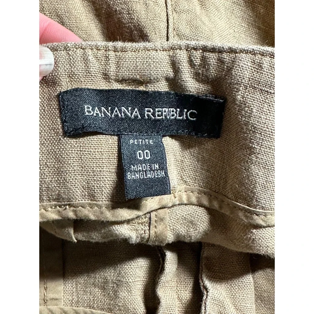Banana Republic Petite Khaki Tan 100% Linen Pleated High Rise Shorts Women 00P - Picture 4 of 9
